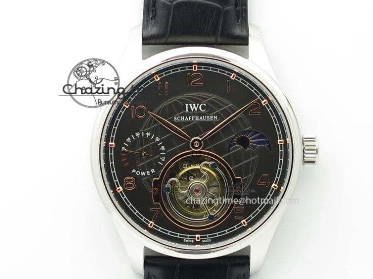 MIROTIME 0120 UrbanStyle Portuguese Tourbillon Power Reserve Moonphase SS White Dial On Black Leather Strap 7318
